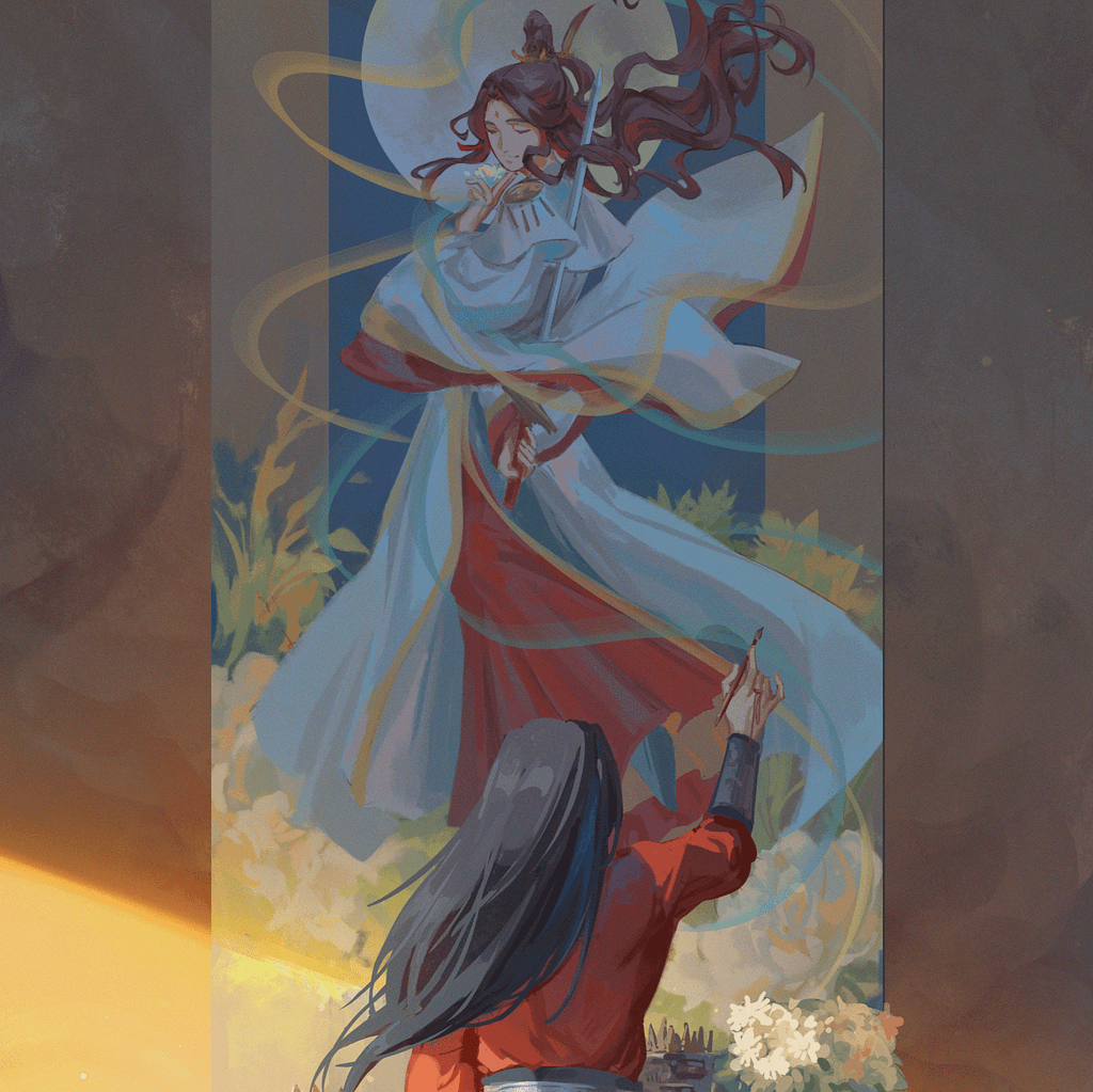 San Lang painting an altar picture of the crown prince of Xian Le, art by chapter56