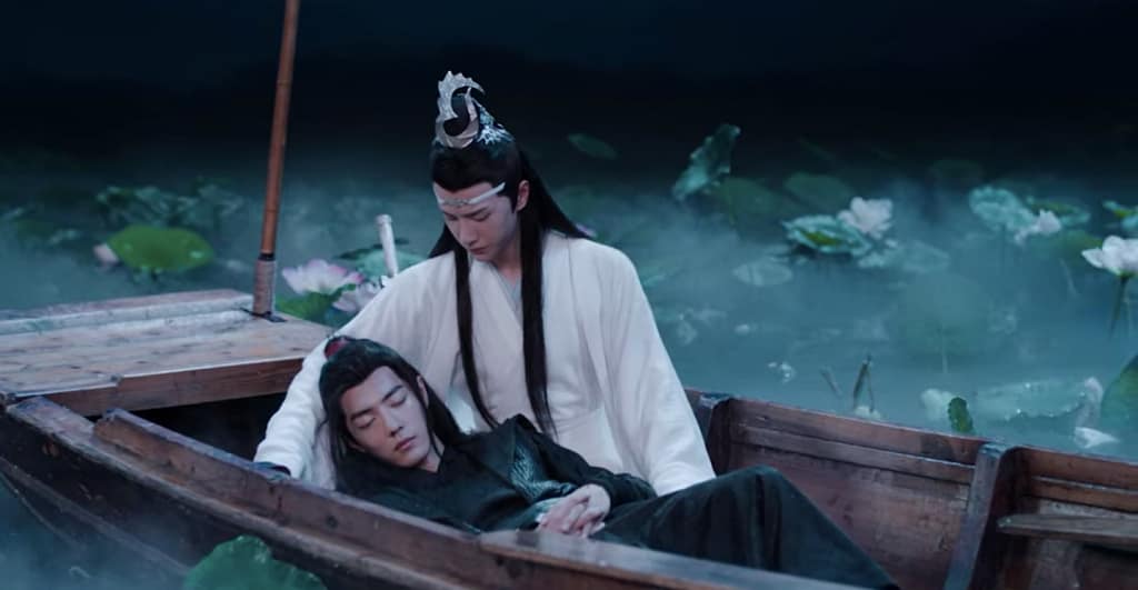 Wei Wuxian and Lan Zhan in a boat