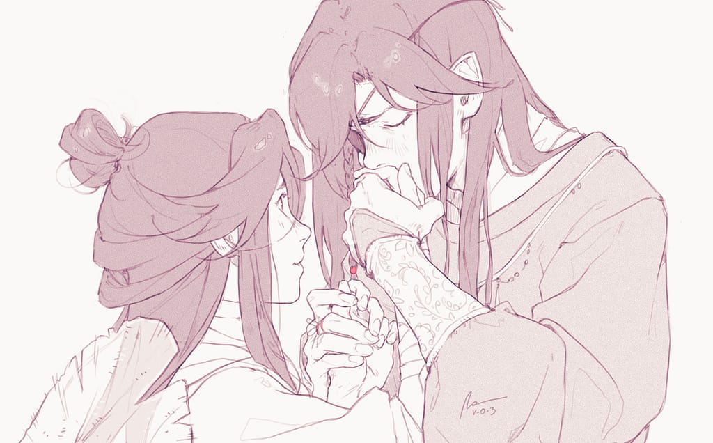 Hua Cheng and Xie Lian close together