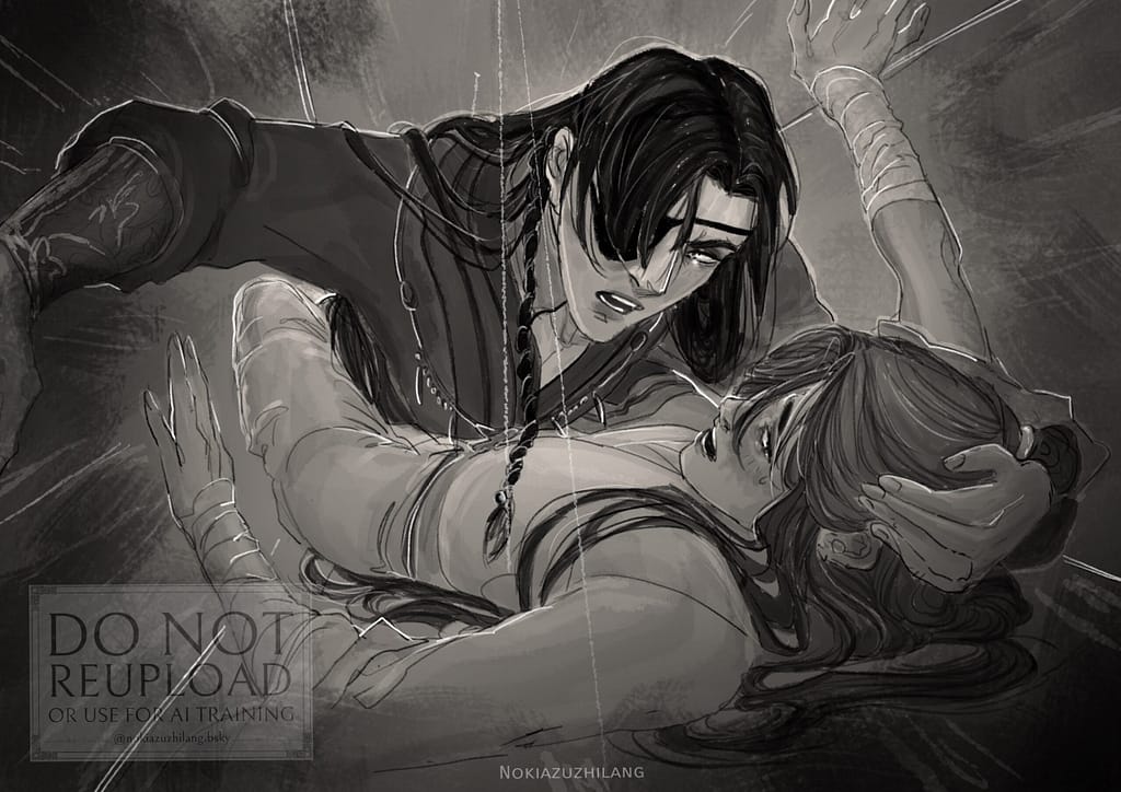 Hua Cheng and Xie Lian in the coffin