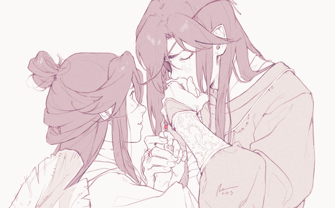 Hua Cheng and Xie Lian close together
