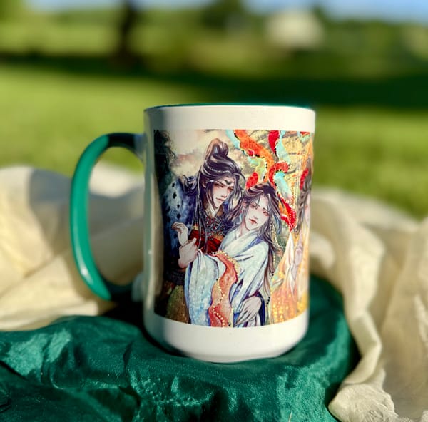 Mug in the sun with Xiao Chiye and Shen Zechuan features, art by Linlin