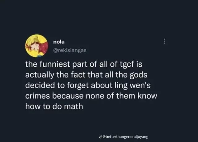 Gods deciding to forget about Ling Wen's crimes because they can't do math