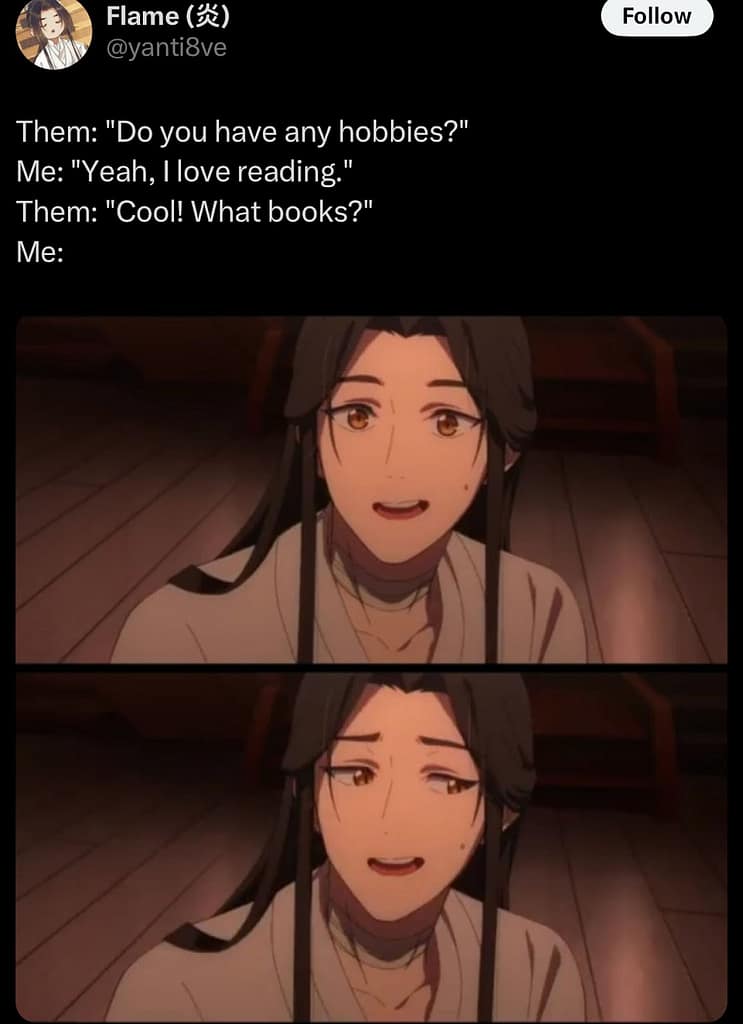 I love to read books, what kind? Awkward...