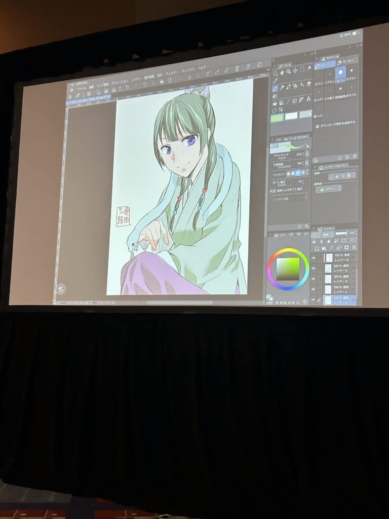 Live-drawn image from the interview with the Maomao manga illustrator.