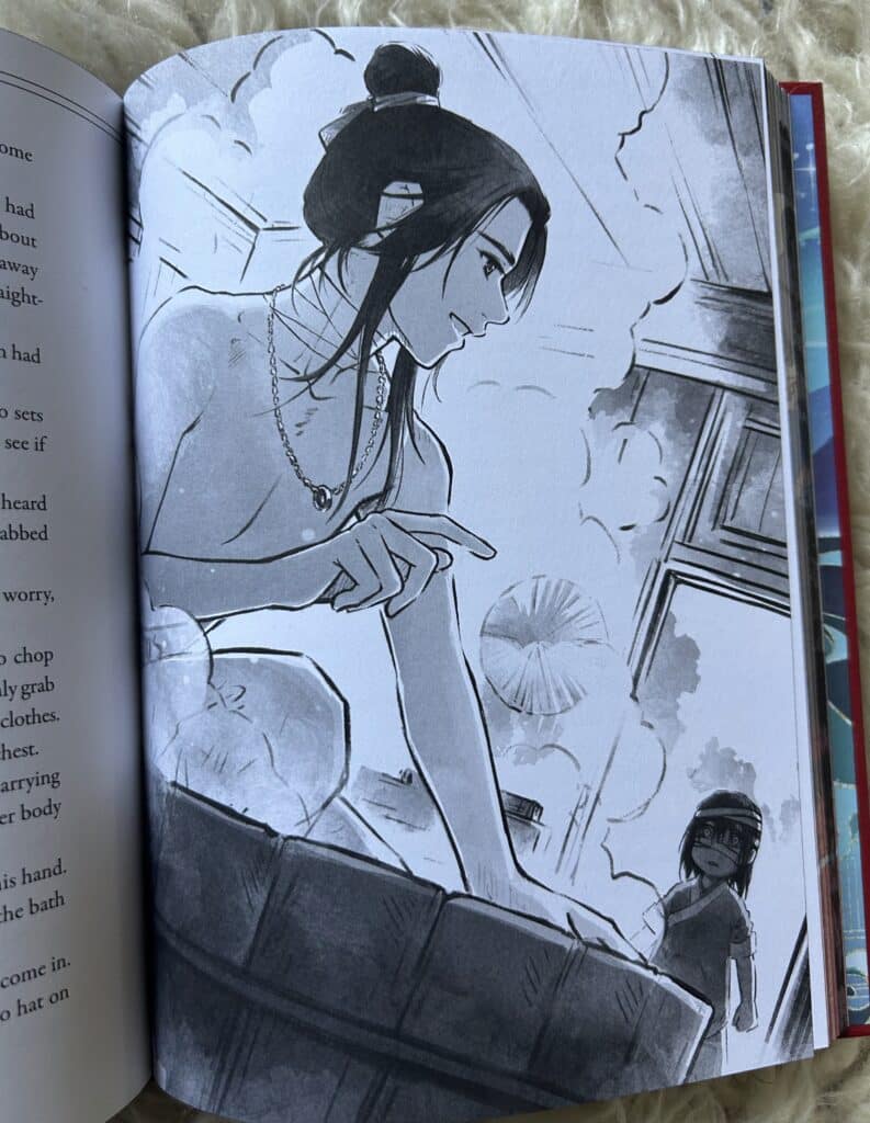 Image of Xie Lian in the bath from vol. 4 hardcover