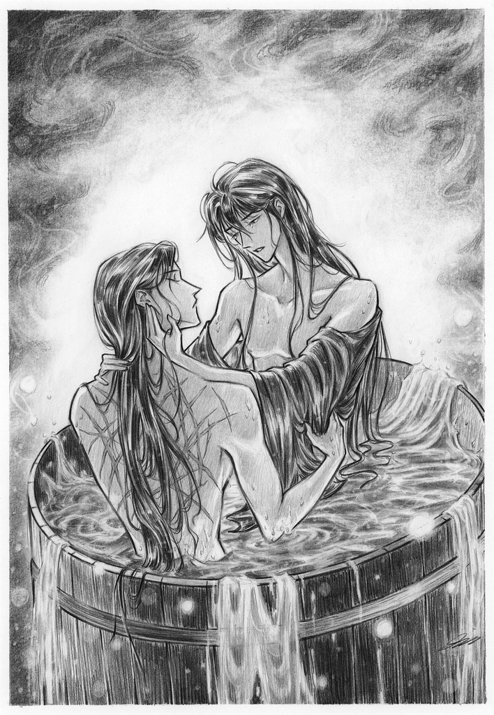 Wangxian in the bath, art by Julia
