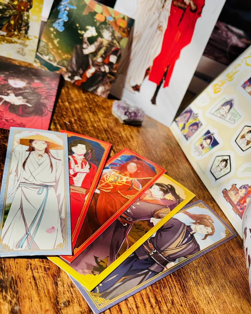 Bookmarks and other merchandise.